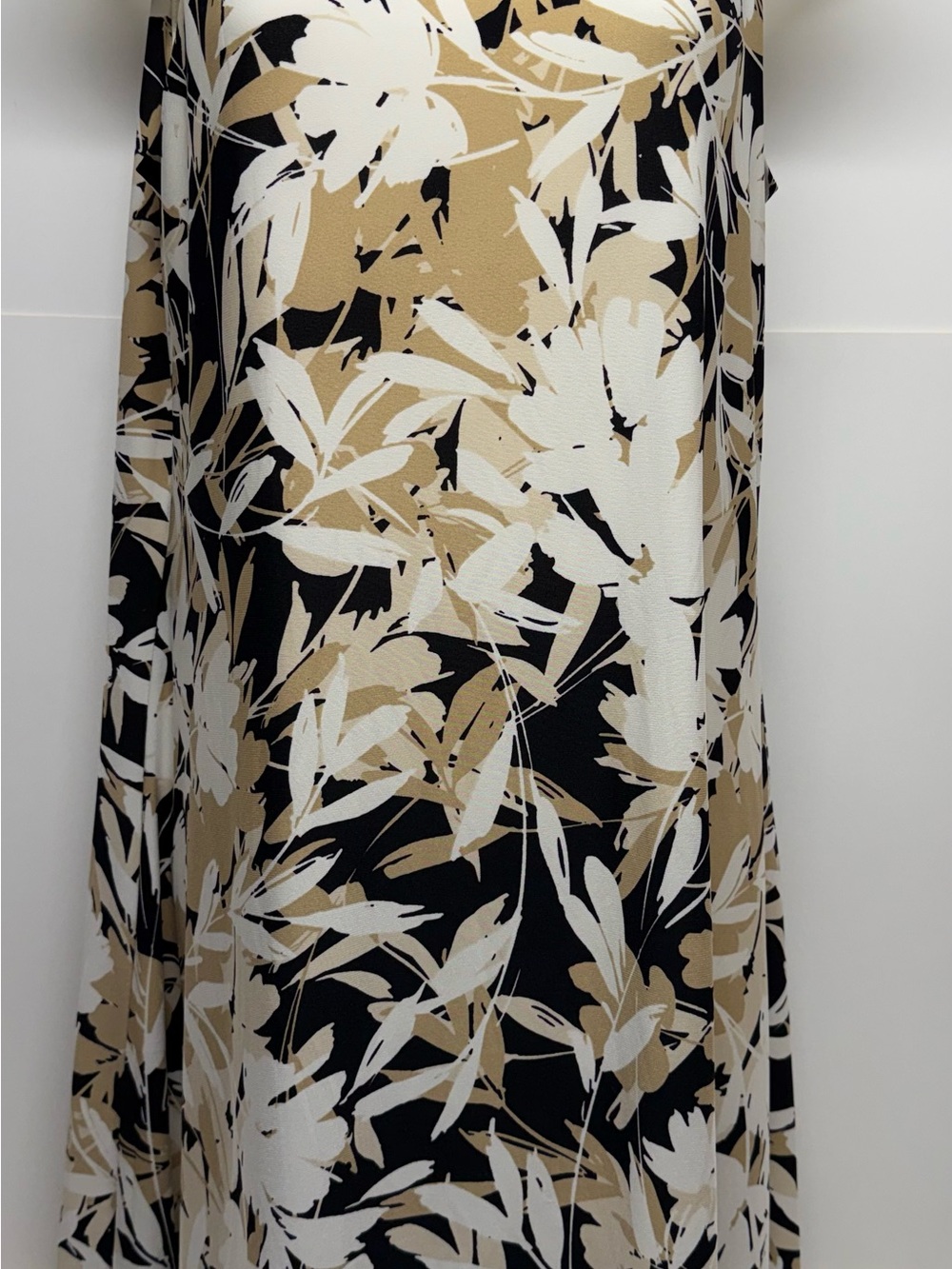 Anne Klein Black Maxi Dress with Cream and Tan Floral Pattern